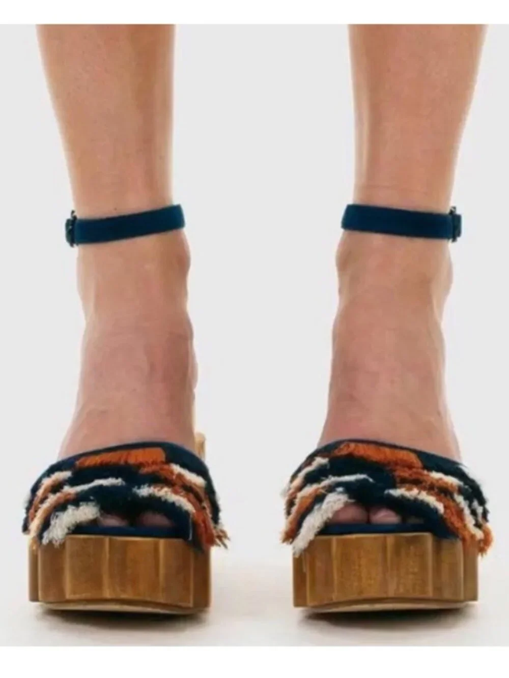 Tory Burch Alma Platform Wooden Block Heel Sandals, Blue Suede 10.5 Like New!